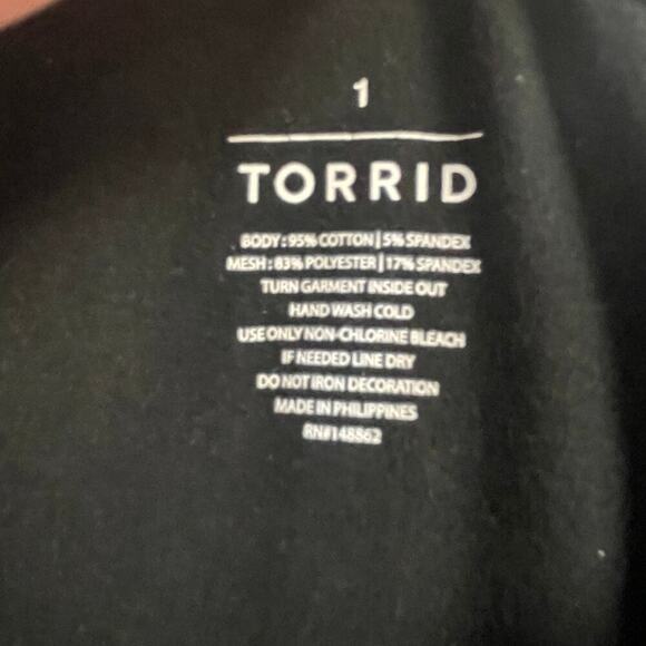 Torrid One Shoulder Top Mesh Sleeve Size 1 Black Dressy Casual Stretch - Picture 3 of 3